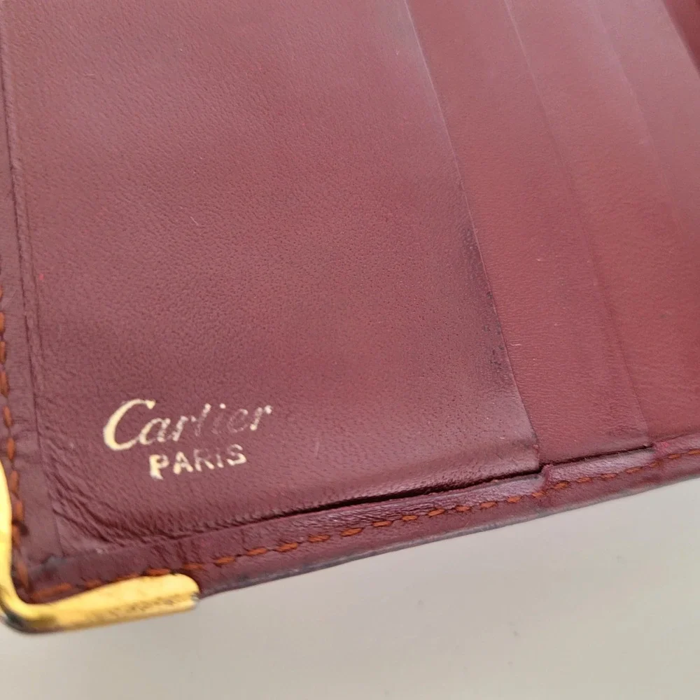 Cartier Burgundy Leather Bifold Wallet Must de Cartier Gold Corners Vintage